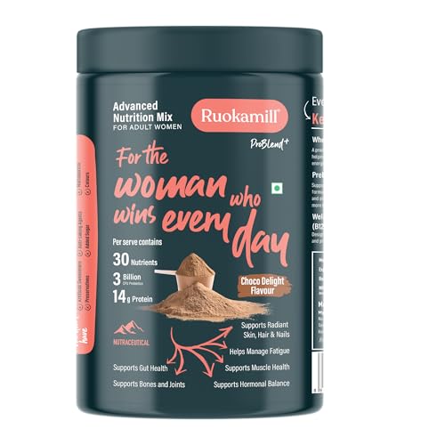 Image of Ruokamill Women High Protein Nutrition Mix | Supports Hormones, Weight management, Skin, Hair & Nail health | 30 Nutrients, 14g Protein, Plant Collagen, Biotin | Zero Added Sugar | (825g, Chocolate)