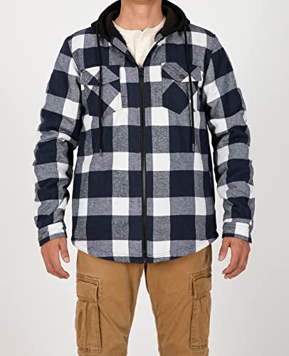 Image of ZENTHACE Mens Sherpa Lined Flannel Shirt Jacket with Hood,Full Zip