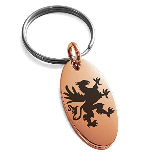 Stainless Steel Grandiose Griffin Small Oval Charm Keychain Keyring