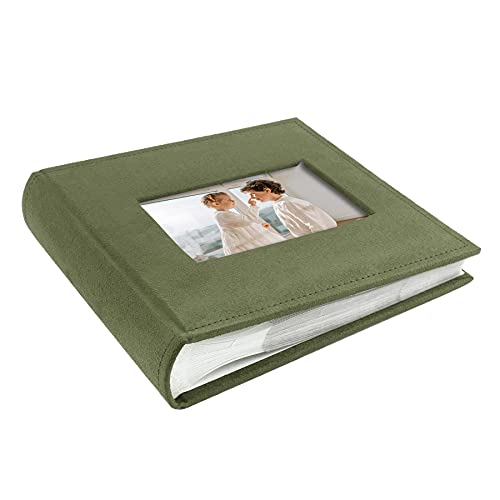 Golden State Art, Photo Album Hold 200 4X6 Horizontal Pictures With Memo For Christmas, Vacation, Memories , Weddings, Holidays( 2 Per Page, Large Front Photo Display ,Suede Cover - Green ) #TOP4