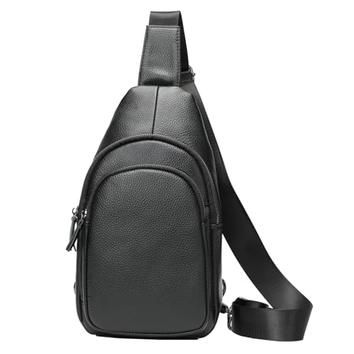 Hebetag Bolsa tiracolo casual de couro para homens e mulheres, viagem ao ar livre, bolsa de ombro e peito, # 08 preto, 18cm(W)x6cm(D)x31cm(H)(7.08'x2.36'x12.2') approx;, Bolsa tiracolo moderna para o