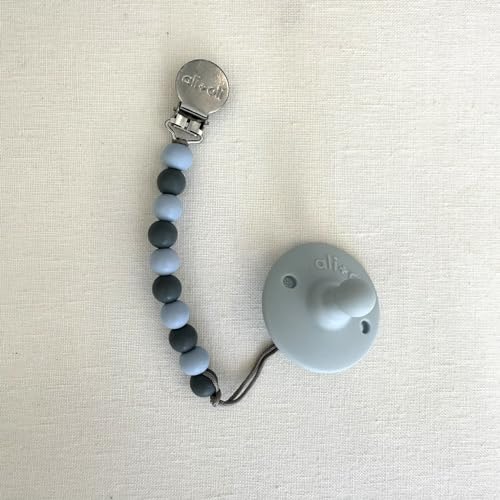 Image of Ali+Oli Silicone Pacifier Clip for Baby (Thin Iron) 100% Food-Grade BPA Free Newborn Pacifier Holder Infant Binky Clip for Baby Boy or Girl | Food-grade material, Keeps soothers within reach, Secure attachment, Lightweight, Everyday use, Easy cleaning