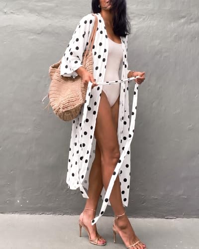 Image of Bsubseach Stylish Tie Dye Open Front Long Kimono Swimsuit Coverup for Women