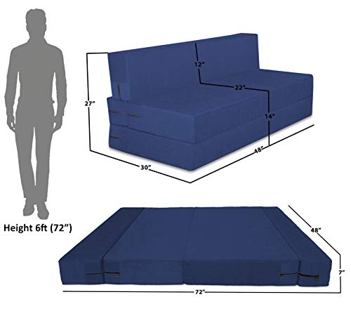 Image of Adorn India Easy 2 Seater Sofa Cum Bed (Alyn Pattern) Size 4' X 6' Ft (Blue Color) (1 Year Warranty)