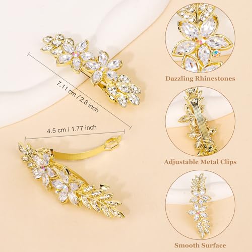 AMCAMI 2PCS Pinzas de Pelo Doradas, Hebillas de Pelo con Pedrería para Mujer, Accesorios de Pelo Elegantes para Boda y Eventos miniatura 3