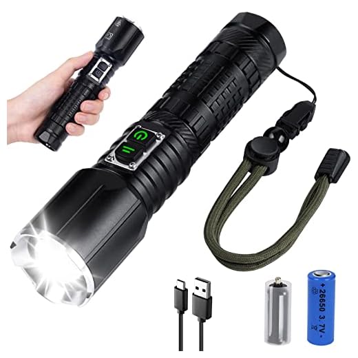 Flintronic Linternas LED Alta Potencia Recargable, 10000 Lúmenes XHP70 Linterna LED Táctica Militar, 5 Modos Enfoque Ajustable IP67 Impermeable Linterna Potente, Batería 26650, Alcance de 550m