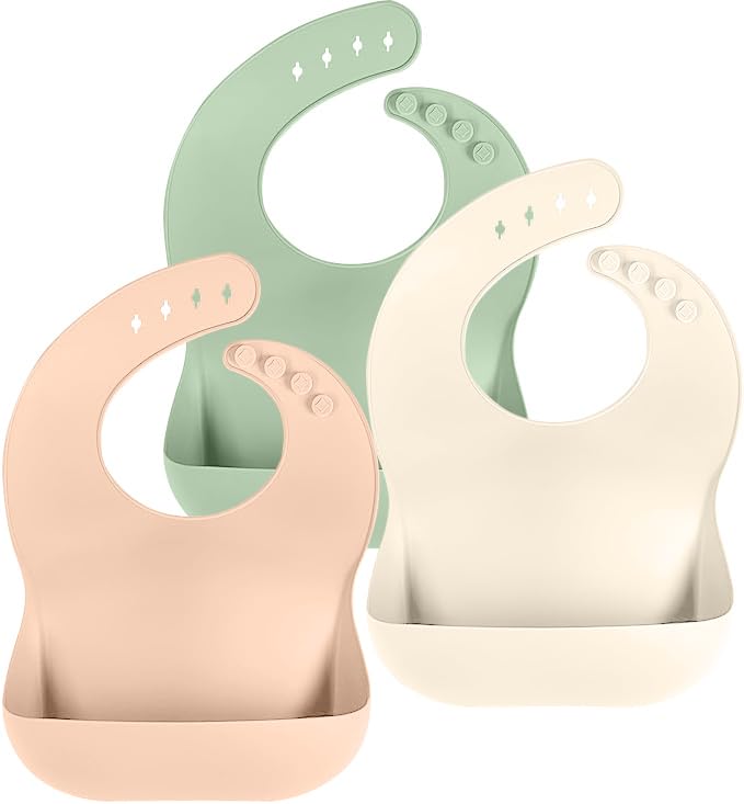 Image of Cuddle Campus Set of 3 Silicone Bibs for Babies & Toddlers,Soft Adjustable Bibs with Pocket Food Catcher for Baby Girl,Boy
