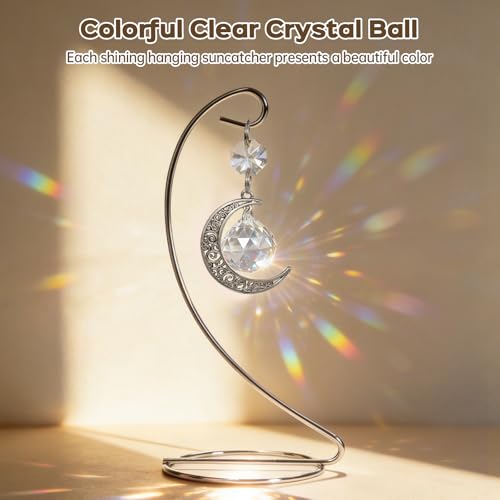 Memorial Crystal Suncatcher, IDEA SHOW Tabletop Suncatcher Bereavement Gift Idea, Sympathy Gifts for Loss of Loved One, Crystal Rainbow Prisms Maker Remembrance Ornament for Home Decor (Moon) — view 6