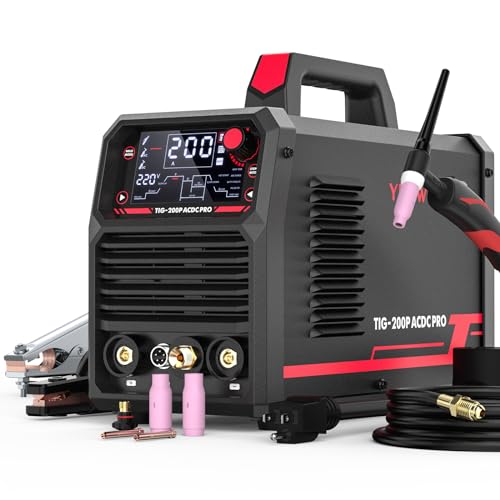 YESWELDER 200A AC/DC Aluminum Tig Welder with Pulse Large LED Display, Digital Inverter STICK/TIG 110/220V Dual Voltage TIG Welding Machine TIG-200P A