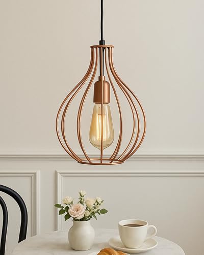 Image of Homesake Copper Vintage Edison Filament E27 Hanging Ceiling Light for LED /Filament Bulb, Decorative Urban Retro Lighting (Rose Gold)