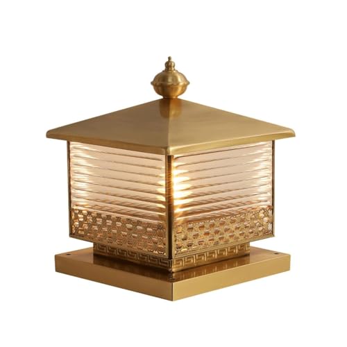 HZWJIA Outdoor Pillar Lamp 9.84 In New Chinese Hardwired Gate Head Patio Landscape Pillar Head Lamp Outdoor IP65rated Waterproof Bollard Lamp With Glass Shade Suitable For Villa Fence Park Fence Pilla