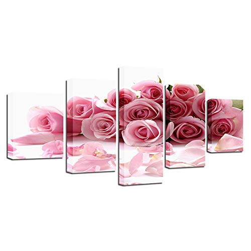 Impression sur toile rose 5 pièces pour un salon moderne chic