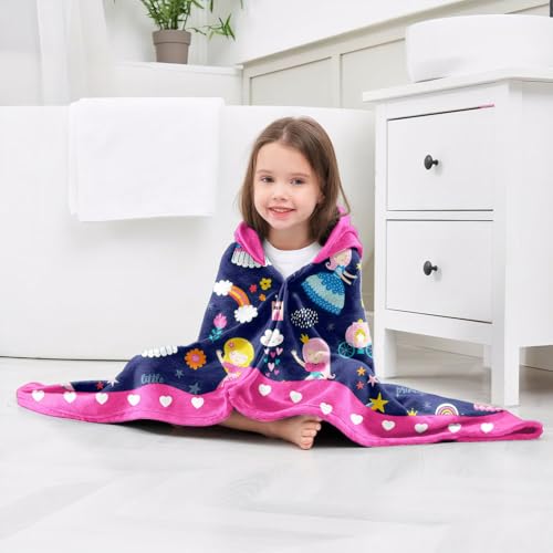 Image of Dance Girls Beach Towel with Hoodie for Kids Toddlers Age 4-8, Pink Blue Bath Towels Shower Wrap for Girls, Hooded Poncho Beach Blanket for Pool Swimming Cute Wearable Bath Towel for Child