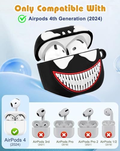 Image of Emoh Roced Case for AirPodS 4 (2024) with Keychain (ANC), Cute Cartoon Shockproof Protective Cover Compatible with Apple AirPods 4th Generation 2024 for Women and Boys (Venom)