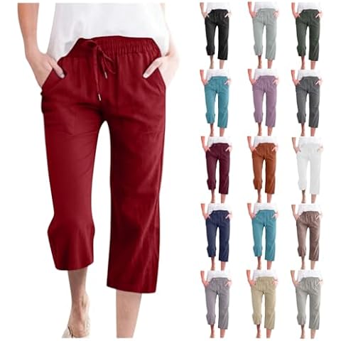 APIVOE Women's Linen Capri Pants Cover