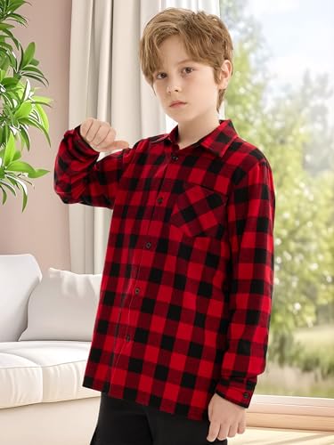 Motarto Boys Toddler Plaid Flannel Shirt Long Sleeve Button Down Kids Casual Shirt Fall Winter Coat for Son 4-14 Years4