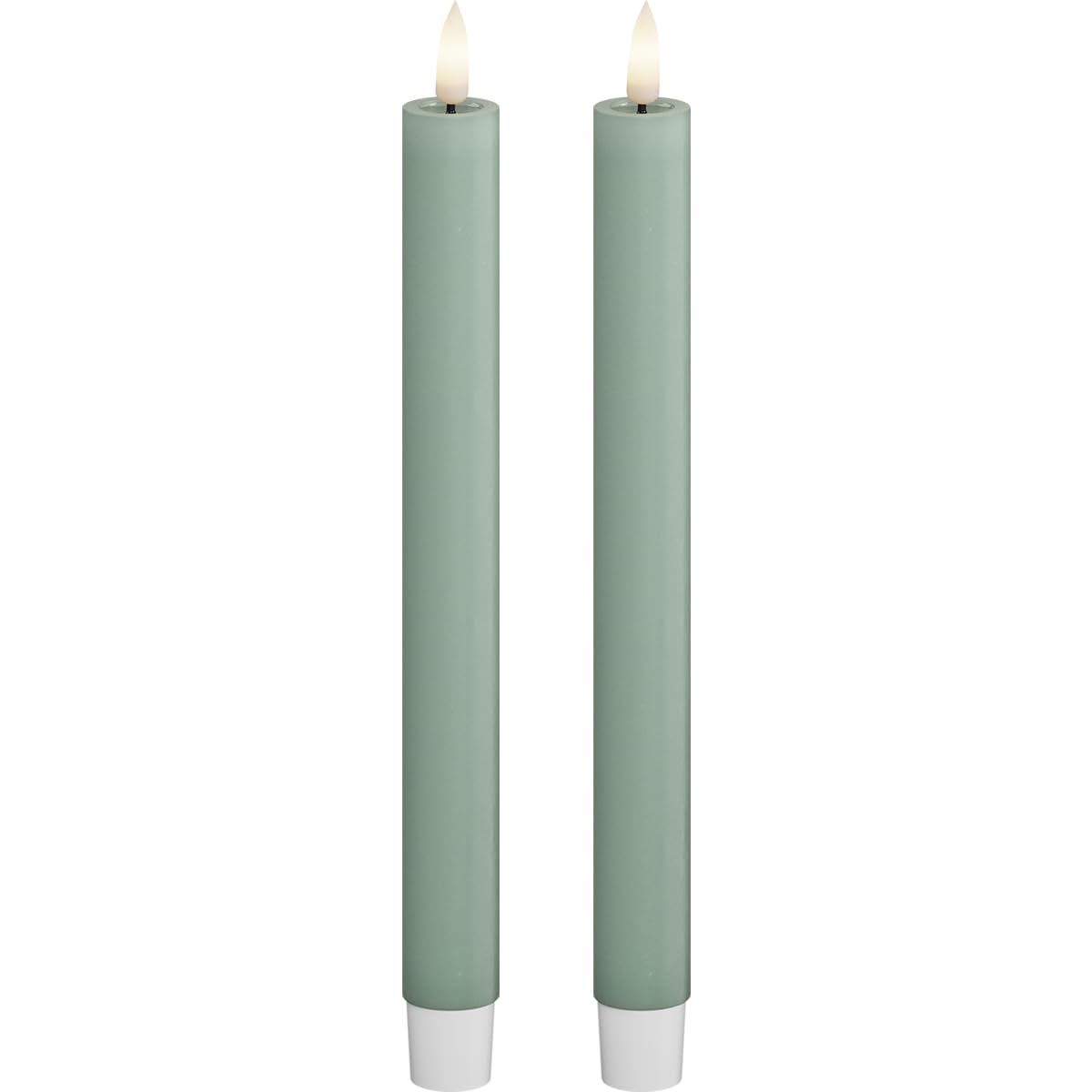 Deluxe Homeart Indoor Flameless LED Taper Dinner Candle 2 Set - with Real Flame™ Technology - Battery Powered Candles (24 cm, Salvie Green) — image 1