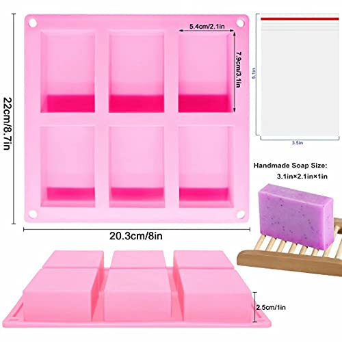 Image of Bangp 4 Pack Silicone Soap Molds,Rectangle Soap Mold,6 Cavities Silicone Molds for Craft Soap Making,Cake Chocolate Mold,with 100pcs 3.5x5 inches Bags