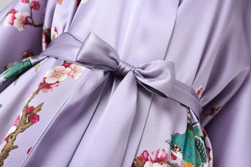 Image of Women's Silk Kimono Robe Short Bathrobe Nightgown 100% Mulberry Silk for Women - Classic Floral Pattern