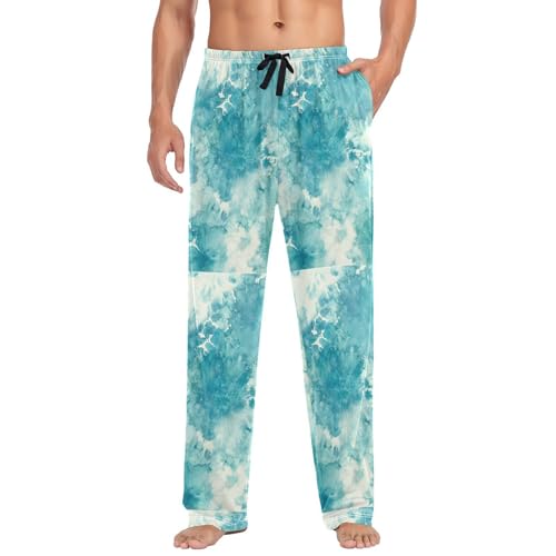 Blue Teal Tie Dye Men Cotton Flannel Pajama Pants Mens Lounge Sleep PJ Bottoms S