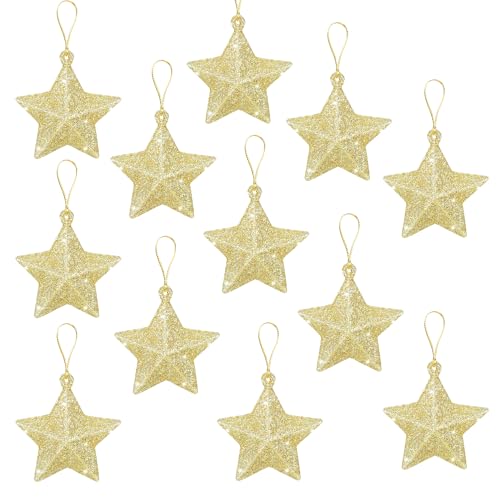 12 Stück Weihnachtsbaum Stern, Weihnachtsbaumschmuck Anhänger, 5cm...