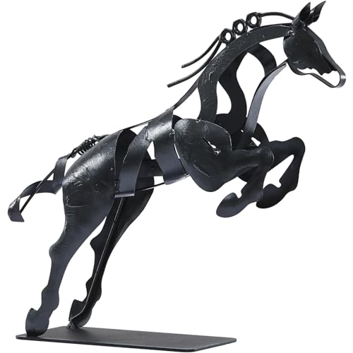 SunBlogs Art Horse Statue, Unique Metal Art Handmade Sculpture for Home Decor, Rustic Decor, Gifts for Horse Lovers (Black)