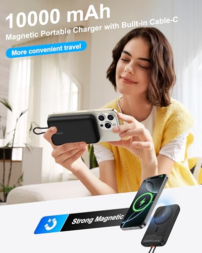 AsperX Magnetic Power Bank, 10,000mAh Magnetic Battery Pack Built-in USB C Cable 22.5W PD Fast Charging, LCD Display - image 2