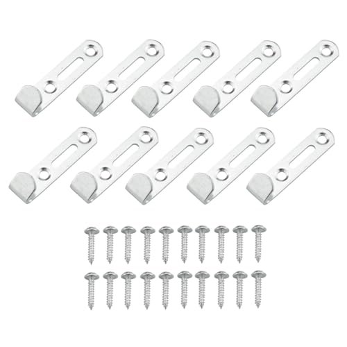 Image of 10Pcs 50 lb. Heavy Duty Hanging Rack Iron Hanging Rack Wall Mini J Hooks for Hanging Mirrors, Picture Frames, Photos, Artwork, Wall Decor, Keyhole Hanging Racks Silver Two Hole with Screws