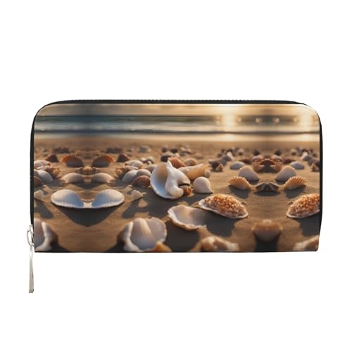 Seashell Landscape On The Beach Print Womens Wallet, Ladies Credit Card Holder, Phone Wallet Purses, Long Clutch Hand Bag