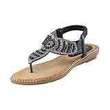 Uwdiohq Sandalias Planas De Verano Para Mujer, Zapatos Vestir Con Imitación, Cómodas Punta Abierta Y Tiras Elásticas En El Tobillo, Romanas Dorados (Black, 42) Blancas Mujer Beige Cuñas Doradas