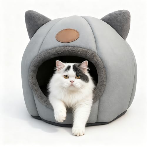 【暖かい・ふわふわ】猫ベッド 猫ハウス 寝袋 - キャットハウス ドーム型、折りたたみ式寝マット、犬猫兼用、室内用、保温防寒、猫犬小動物用、厚み、冬寒さ対策、ペット用品 (L)のサムネイル