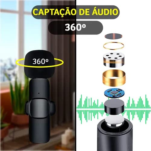 Microfone de lapela sem fio porta tipo C com redução de ruído e plug-n-play