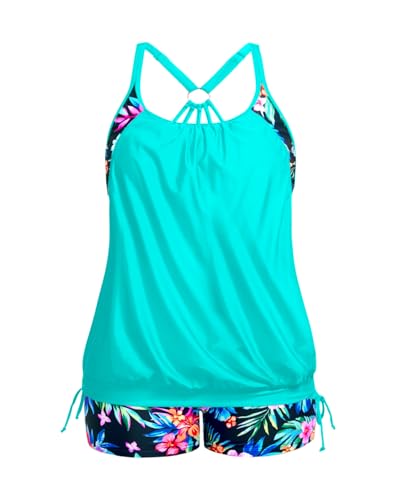 Image of Holipick Plus Size Tankini Swimsuits for Women Two Piece Tummy Control Bathing Suit Blouson Tankini Top with Shorts