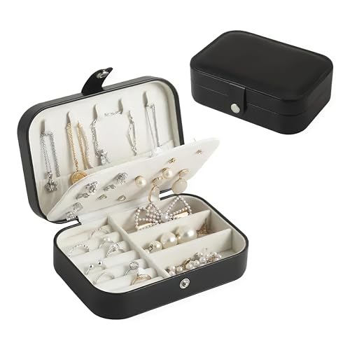 Image of Lazer Accessories Jewellery Organiser PU Leather Zipper Portable Storage Box Case with Dividers Container for Rings, Earrings, Necklace Home Organizer | Black