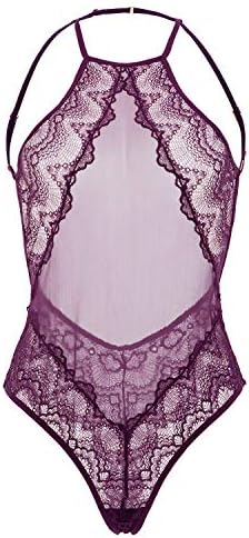 Lingerie for Women Plus Size Sexy Teddy One Piece Sleepwear Lace Bodysuit Nightie (Teddy:Purple, Small)