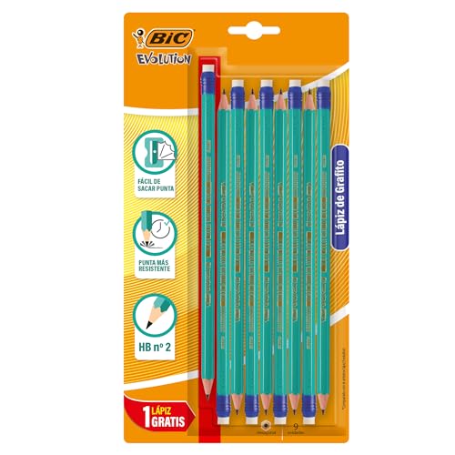 La Mejor Selección de Lápices los 5 mejores. 37 BIC, Lápiz de Grafito, Evolution HB #2, Fácil de Sacar Punta, Punta Más Resistente, Hecho de Resina 8 Piezas + 1 Lápiz Gratis