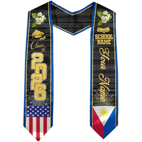 POPPOP Customize Filipino Graduation Sash, Personalized Philippines American Flag Graduation Stole Class of 2026 5