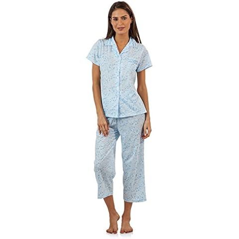 Casual Nights Lace Trim Women's Short Sleeve Capri Pyjama Set - Spring Blue - Medium Cover