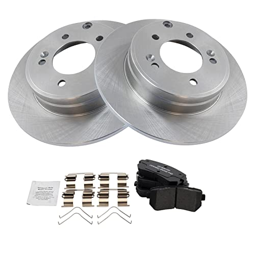 Image of TRQ Rear Ceramic Brake Pad and Rotor Set | For 2016-18 Kia Optima 2016 Hyundai Sonata 2018-19 with Manual Parking Brake Models