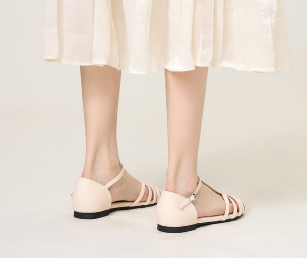 EFLALYHG Sandalias Planas de Verano para Mujer, Sandalias Romanas de Punta Redonda y Abierta, Sandalias con Tira en T caladas