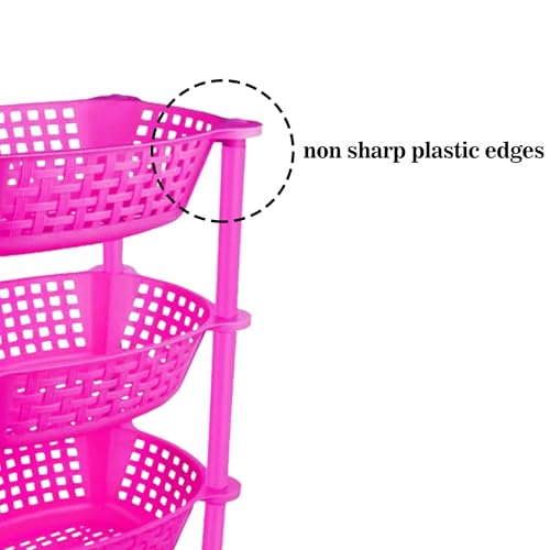 Image of Sulfar Multipurpose Plastic Trolley with Dish Rack for Kitchen Vegetable Storage Basket Modern Organizer - 3 Layer Stackable Shelf Cart Food, Snacks, Bottles, Toys, Tiered Shelf (Pink)