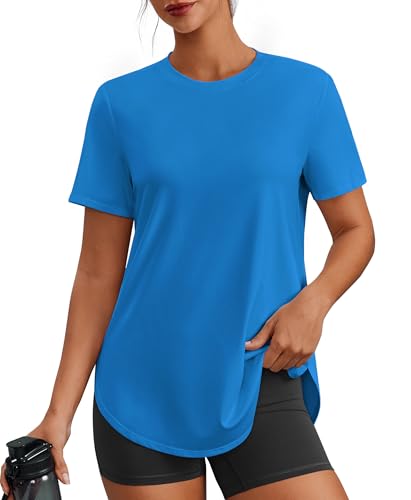 Image of PINSPARK Workout Tops for Women Short Sleeve Athletic Shirts UPF 50+ Quick Dry Running Outfits for Exercise Gym Hiking S-3XL