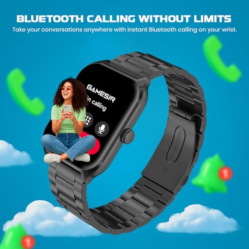 Image of GameSir H9 Smartwatch - Big Display | Bluetooth Calling | Heart Rate & SpO2 Monitor | 100+ Sports Modes | Long Battery | IP68 Waterproof | TFT Display | Design for Men & Women (Metal Black)