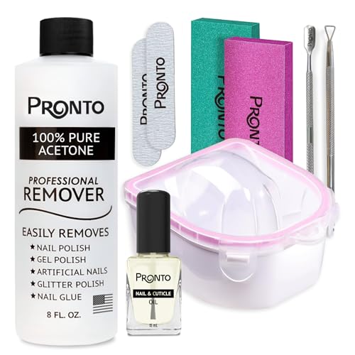 Pronto Gel Nail Polish Remover Kit – 8 Oz Pure Acetone 100 Percen...