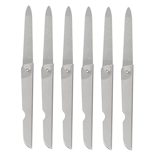 VICASKY 6PCS Stainless Steel Foldable Nail Files for Professional Nail Care for Manicure and for Travel and Daily Grooming