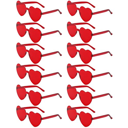 LYMOJOR 12 Pairs Red Heart Sunglasses for Women Candy Color Rimless Fun Heart Glasses for Women Party Favors