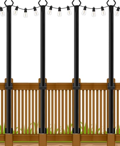 Image of Beizelte 4 Pack 5Ft String Light Poles,Outside String Lights,Outdoor Light Poles,Metal Poles Stand for Patio,Backyard,Deck