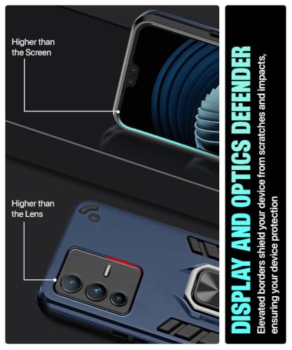 Image of WOW IMAGINE Shock Proof Back Case Mobile Cover for Vivo V23 | Back Cover Case (Tough Armor | Hybrid PC + TPU | Ring Holder & in-Built Kickstand | Blue)