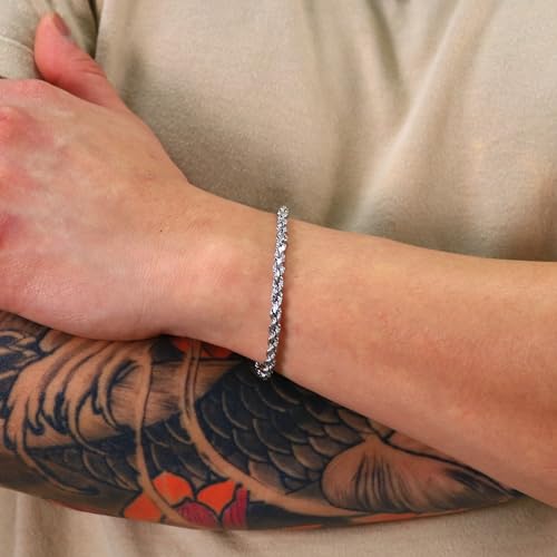 Nuragold 10k White Gold 4mm Rope Chain Diamond Cut Bracelet (7"-9") Italian Jewelry for Men & Women3
