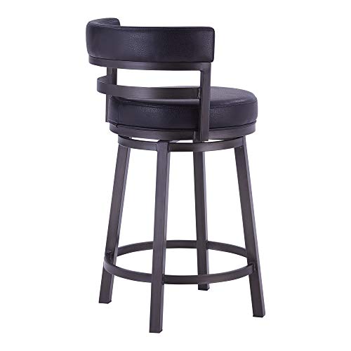 Butaco Giratorio Armen Living Titana 26" de Altura de Mostrador en Metal con Asiento Negro de Cuero Sintético y Acabado Mineral miniatura 5